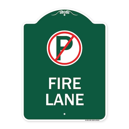 Signmission Fire Lane No Parking Symbol, Green & White Aluminum Architectural Sign, 18" x 24", GW-1824-24018 A-DES-GW-1824-24018